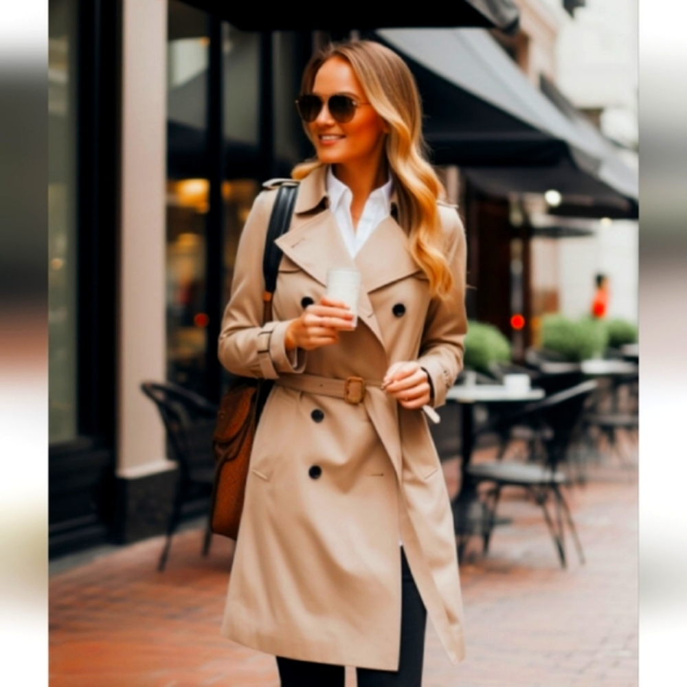 Beige trench jacket leopard print lining